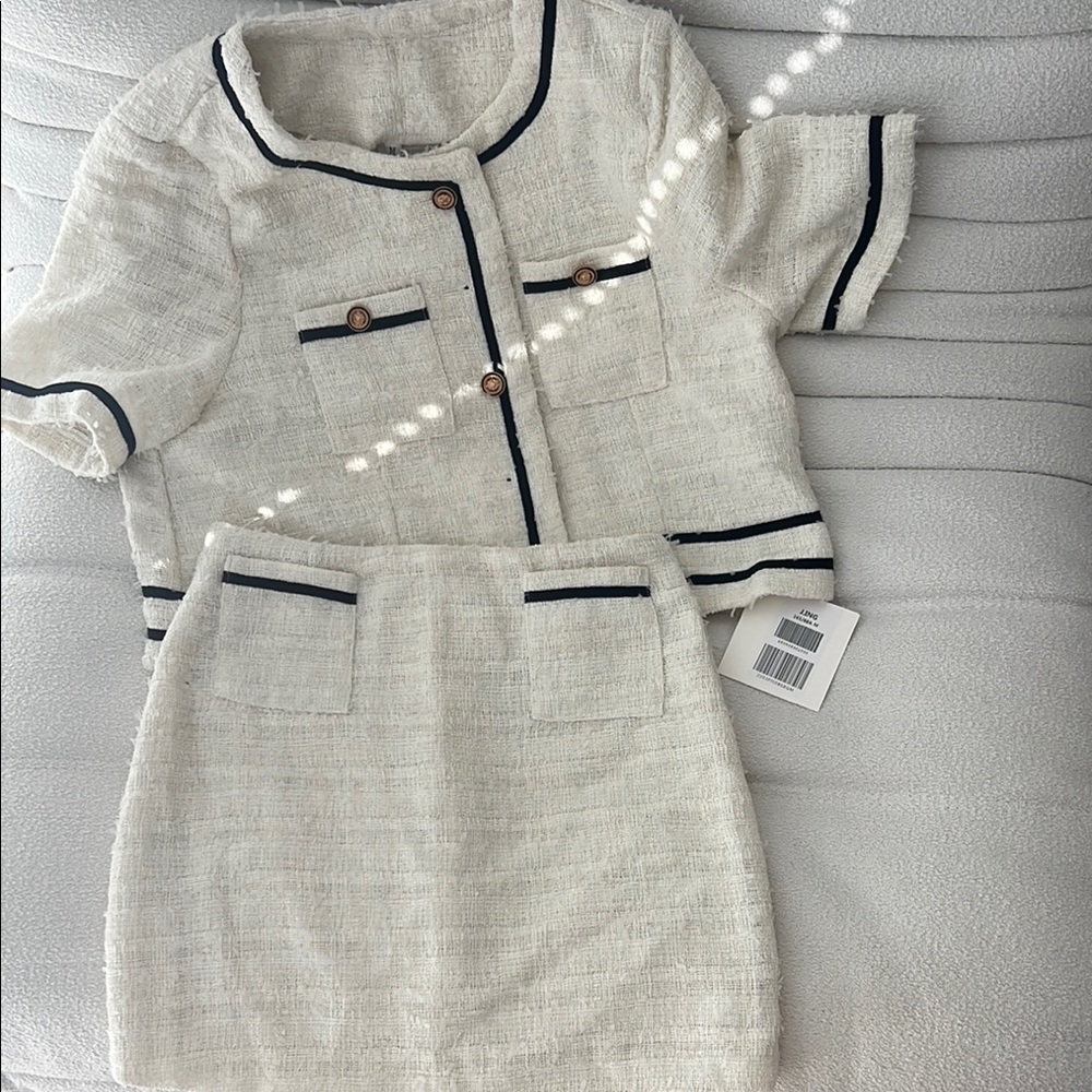 Chic Cream Two-Piece Set with Black Trim